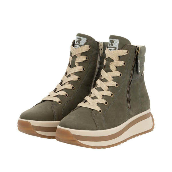 Rieker W0962-54 Ladies Green Leather Side Zip Ankle Boots-elevate your sole