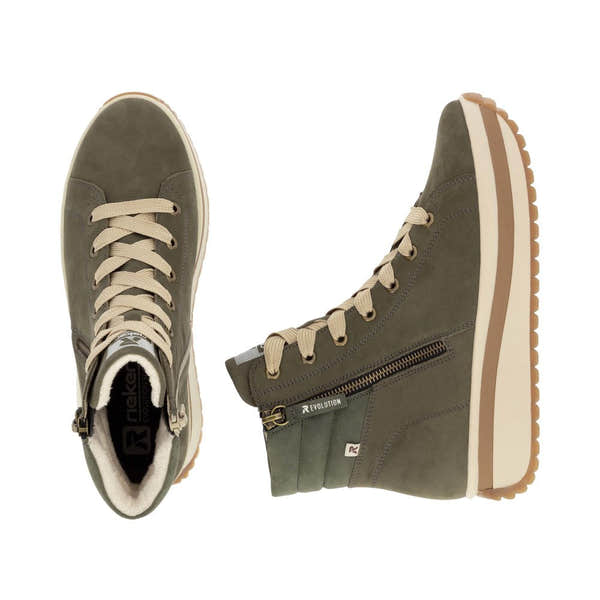 Rieker W0962-54 Ladies Green Leather Side Zip Ankle Boots-elevate your sole