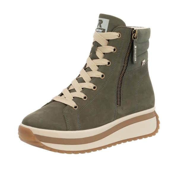 Rieker W0962-54 Ladies Green Leather Side Zip Ankle Boots-elevate your sole
