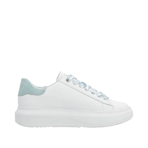 Rieker W1201-81 Adelia Ladies White & Light Blue Leather Lace Up Trainers-elevate your sole