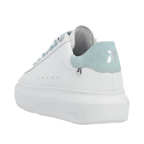 Rieker W1201-81 Adelia Ladies White & Light Blue Leather Lace Up Trainers-elevate your sole