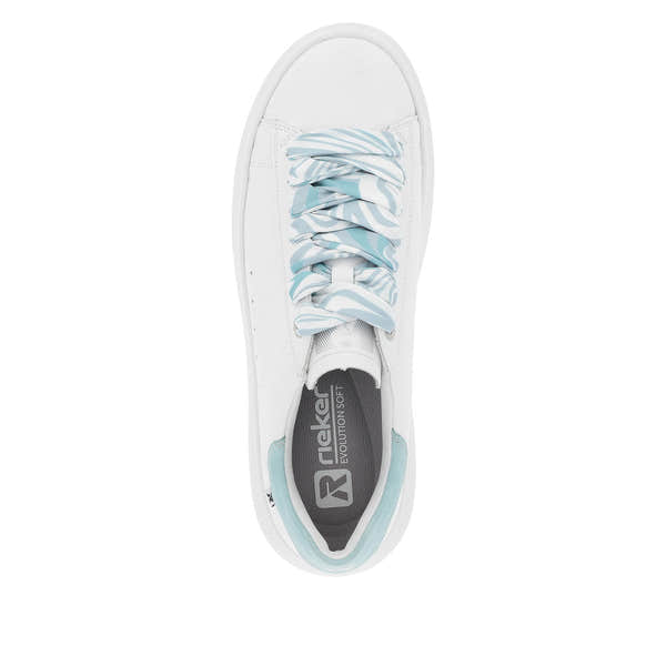 Rieker W1201-81 Adelia Ladies White & Light Blue Leather Lace Up Trainers-elevate your sole