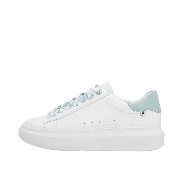 Rieker W1201-81 Adelia Ladies White & Light Blue Leather Lace Up Trainers-elevate your sole