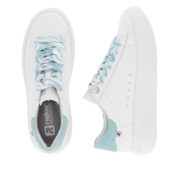 Rieker W1201-81 Adelia Ladies White & Light Blue Leather Lace Up Trainers-elevate your sole