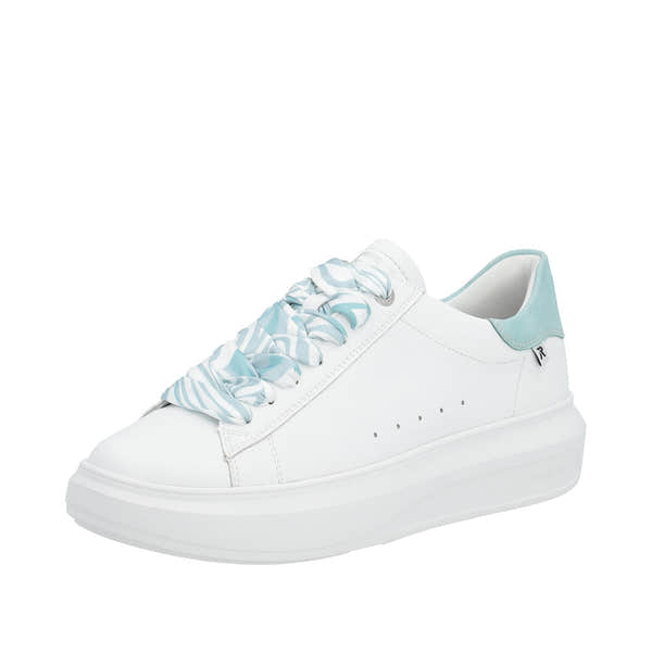 Rieker W1201-81 Adelia Ladies White & Light Blue Leather Lace Up Trainers-elevate your sole