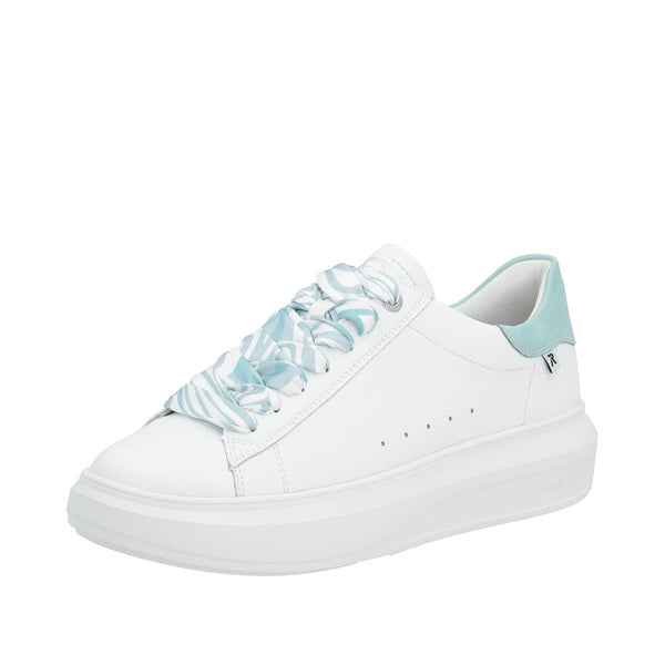 Rieker W1201-81 Adelia Ladies White Light Blue Leather Lace Up