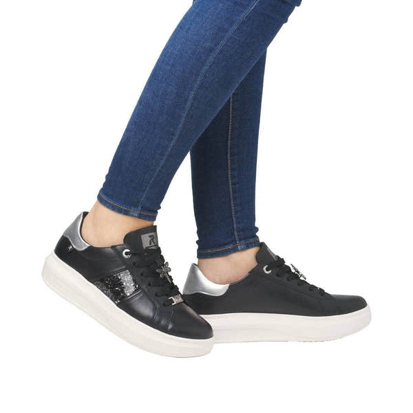 Rieker W1202-00 Ladies Black Combi Leather Lace Up Shoes-elevate your sole