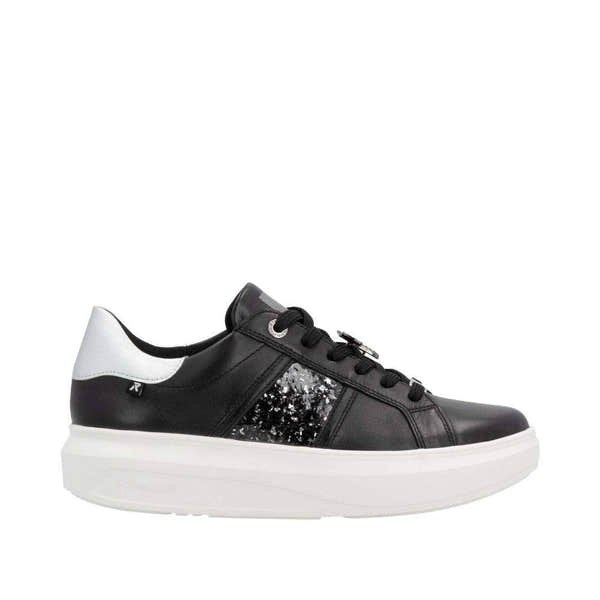 Rieker W1202-00 Ladies Black Combi Leather Lace Up Shoes-elevate your sole