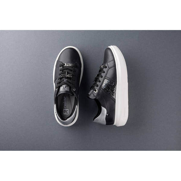 Rieker W1202-00 Ladies Black Combi Leather Lace Up Shoes-elevate your sole