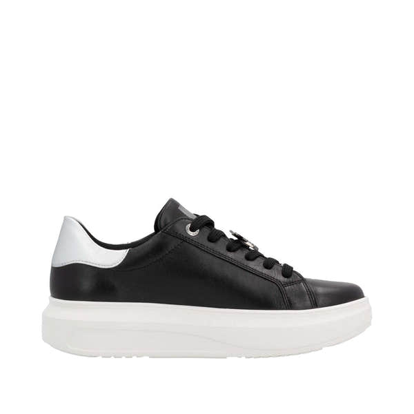 Rieker W1202-00 Ladies Black Combi Leather Lace Up Shoes-elevate your sole