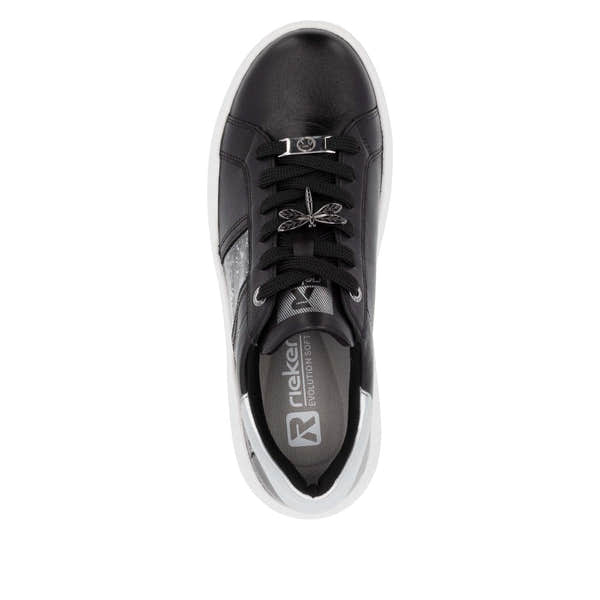 Rieker W1202-00 Ladies Black Combi Leather Lace Up Shoes-elevate your sole
