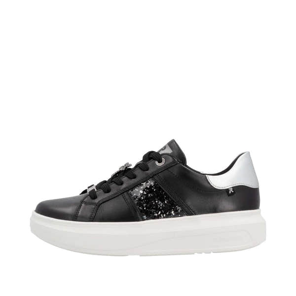 Rieker W1202-00 Ladies Black Combi Leather Lace Up Shoes-elevate your sole