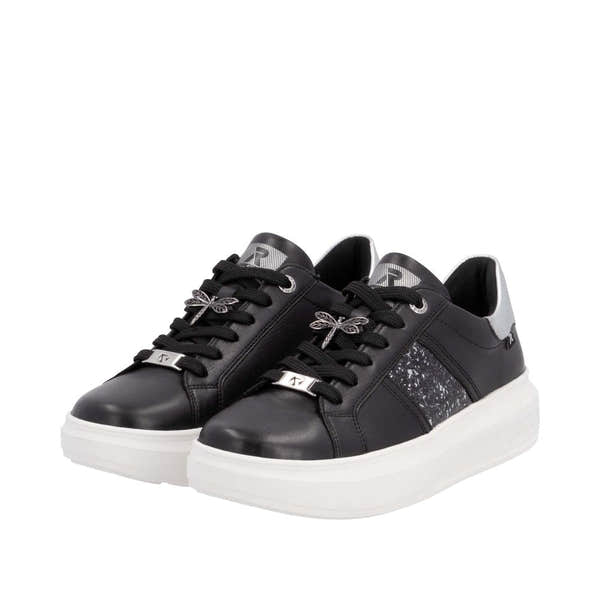 Rieker W1202-00 Ladies Black Combi Leather Lace Up Shoes-elevate your sole
