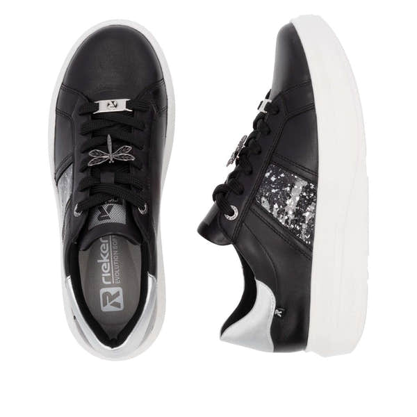 Rieker W1202-00 Ladies Black Combi Leather Lace Up Shoes-elevate your sole