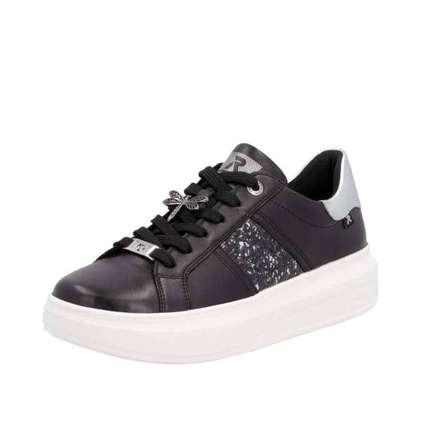 Rieker W1202-00 Ladies Black Combi Leather Lace Up Shoes-elevate your sole
