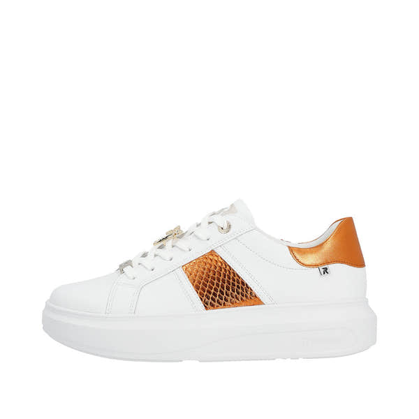 Rieker W1202-80 Adelia Ladies White & Orange Leather Lace Up Trainers-elevate your sole