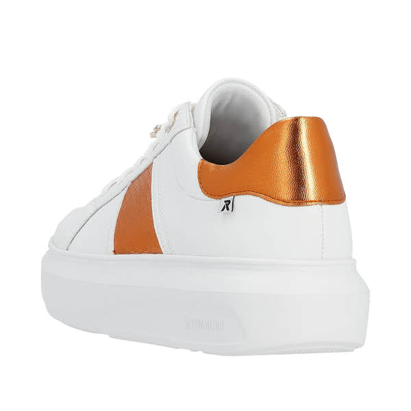 Rieker W1202-80 Adelia Ladies White & Orange Leather Lace Up Trainers-elevate your sole