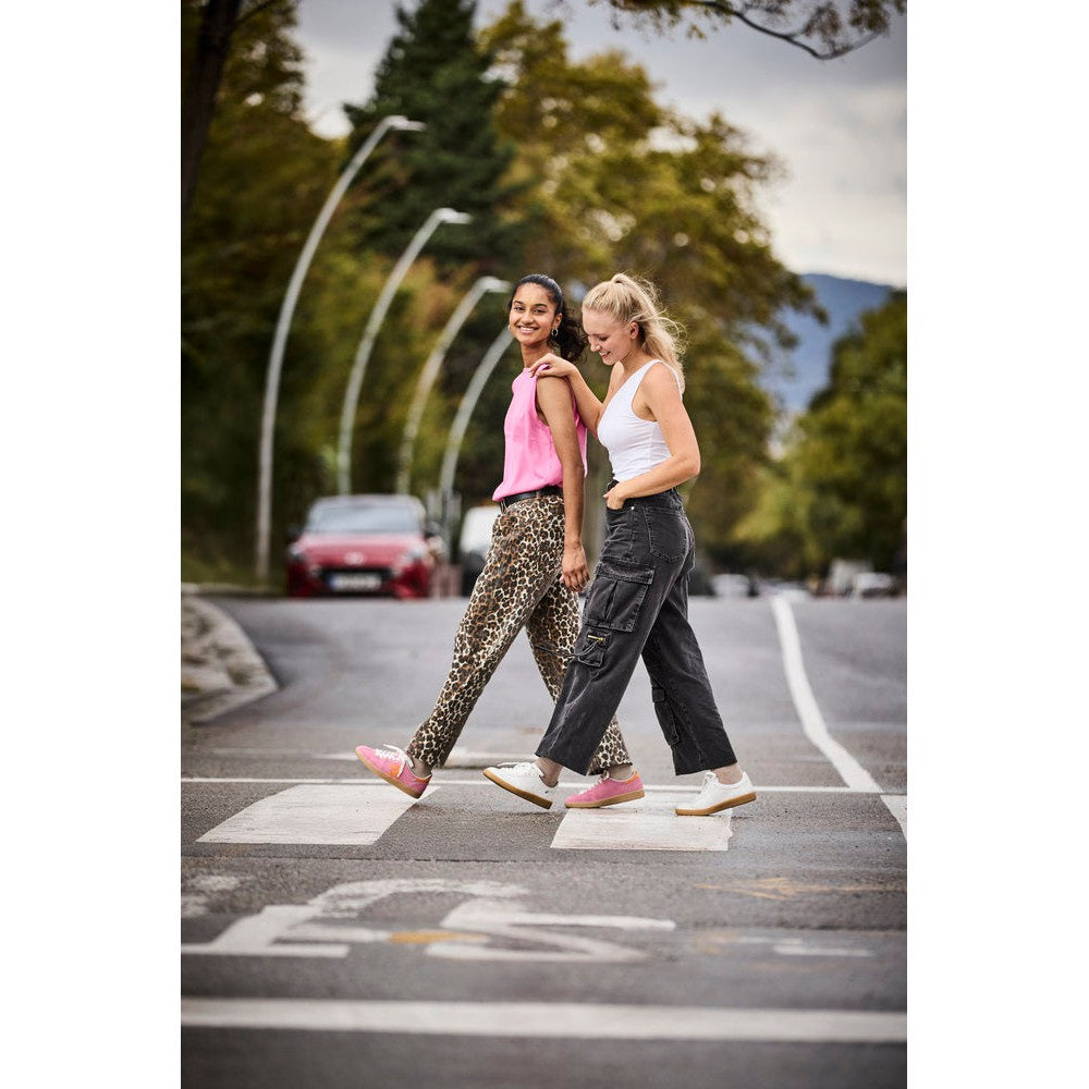 Rieker W1202-82 women's white and metallic leather lace-up trainers, stylish and comfortable footwear for casual wear.