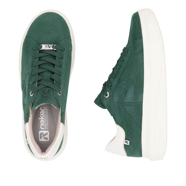 Rieker W1204-54 Ladies Green Combi Suede Lace Up Shoes-elevate your sole