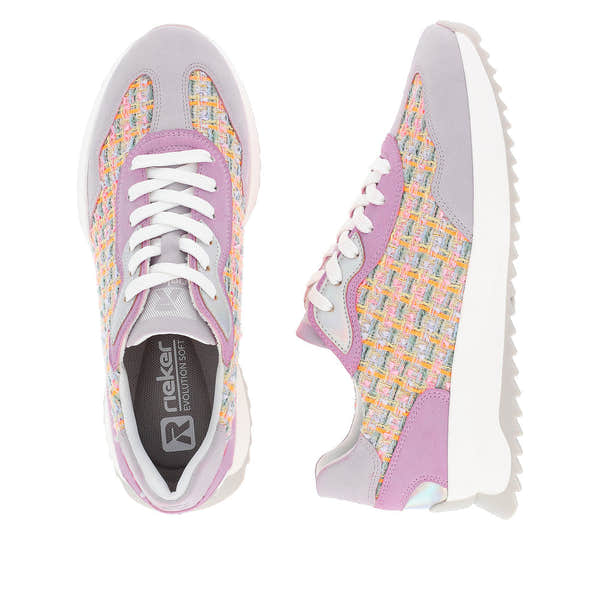 Rieker W1300-90 Dhara Ladies Pink Multi Lace Up Trainers-elevate your sole