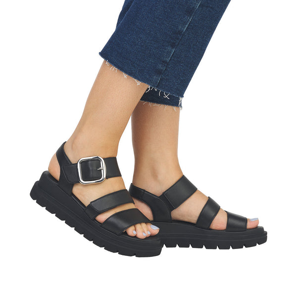 Rieker W1650-00 Ladies Black Leather Touch Fastening Sandals-elevate your sole