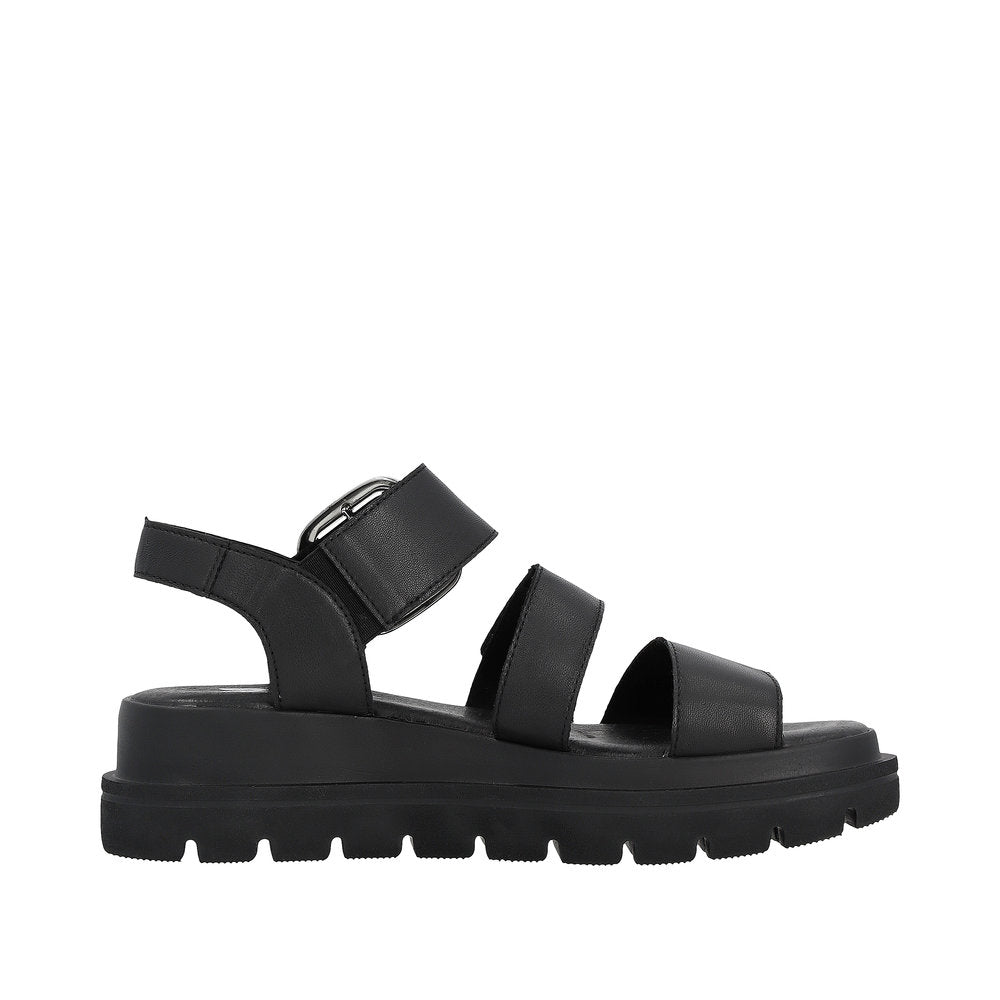 Rieker W1650-00 Ladies Black Leather Touch Fastening Sandals-elevate your sole