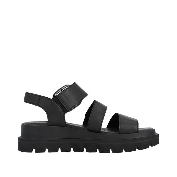 Rieker W1650-00 Ladies Black Leather Touch Fastening Sandals-elevate your sole