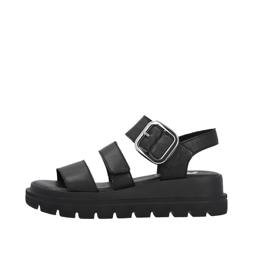 Rieker W1650-00 Ladies Black Leather Touch Fastening Sandals-elevate your sole