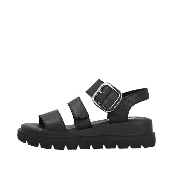 Rieker W1650-00 Ladies Black Leather Touch Fastening Sandals-elevate your sole
