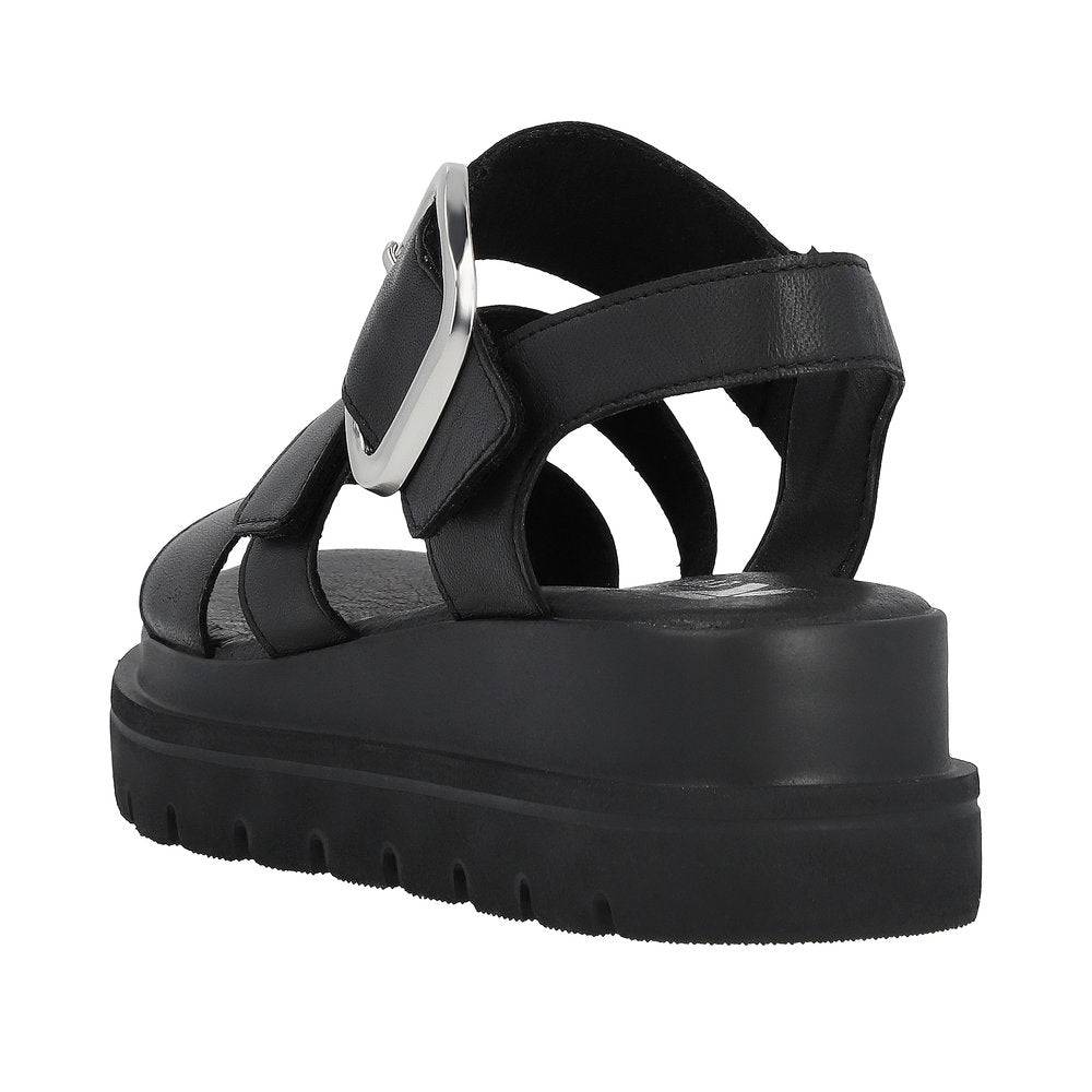Rieker W1650-00 Ladies Black Leather Touch Fastening Sandals-elevate your sole