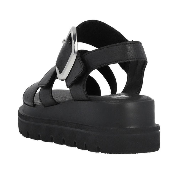 Rieker W1650-00 Ladies Black Leather Touch Fastening Sandals-elevate your sole