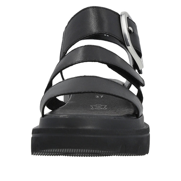Rieker W1650-00 Ladies Black Leather Touch Fastening Sandals-elevate your sole