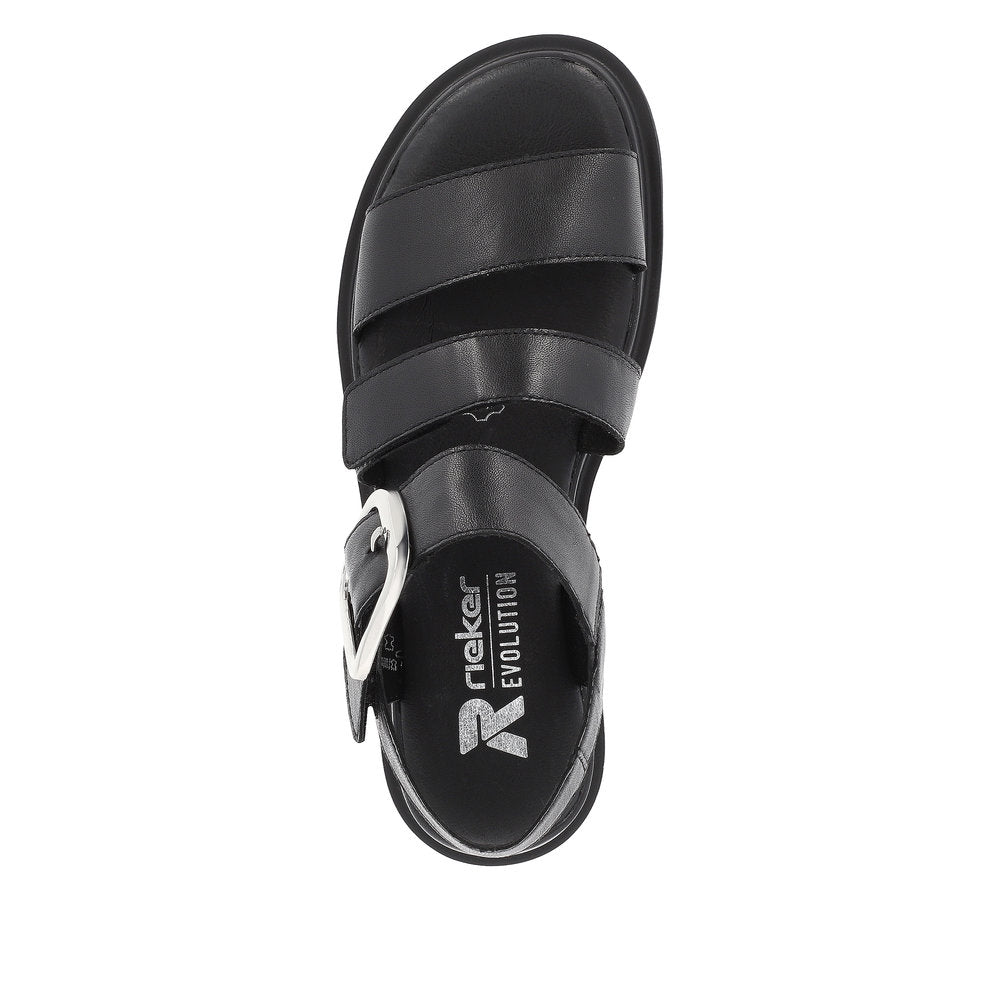 Rieker W1650-00 Ladies Black Leather Touch Fastening Sandals-elevate your sole
