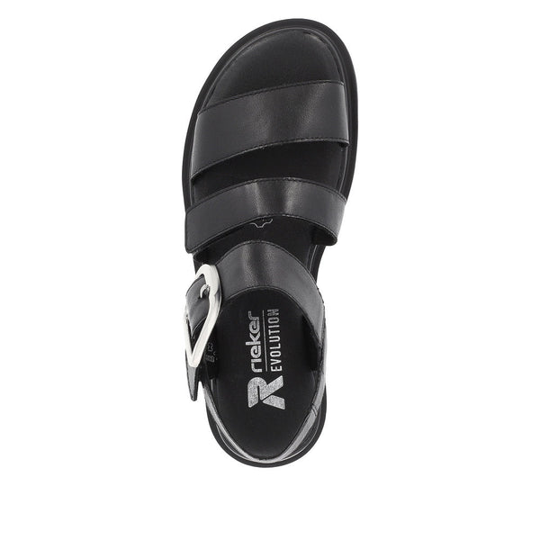 Rieker W1650-00 Ladies Black Leather Touch Fastening Sandals-elevate your sole