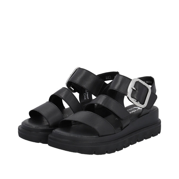 Rieker W1650-00 Ladies Black Leather Touch Fastening Sandals-elevate your sole