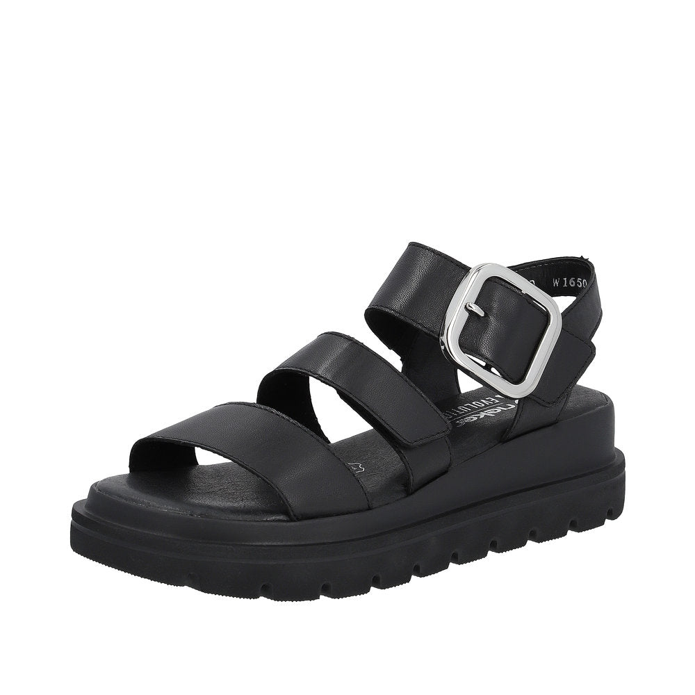 Rieker W1650-00 Ladies Black Leather Touch Fastening Sandals-elevate your sole