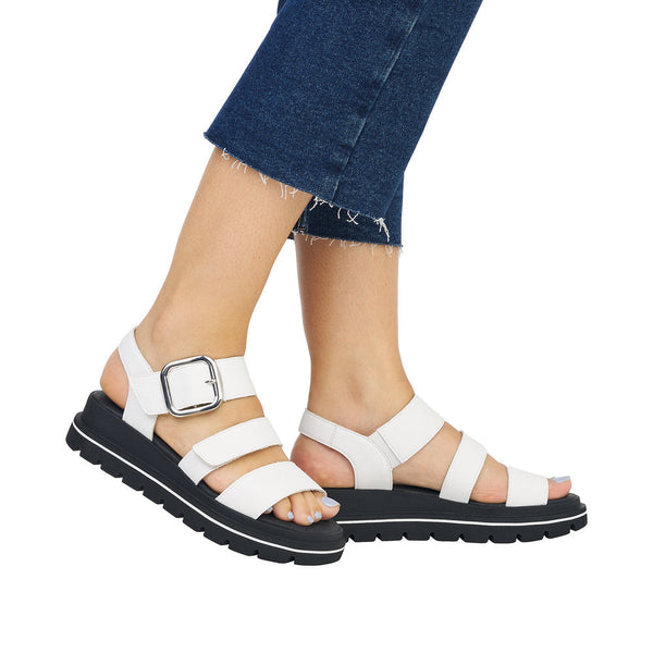 Rieker W1650-80 Ladies White Leather Touch Fastening Sandals-elevate your sole