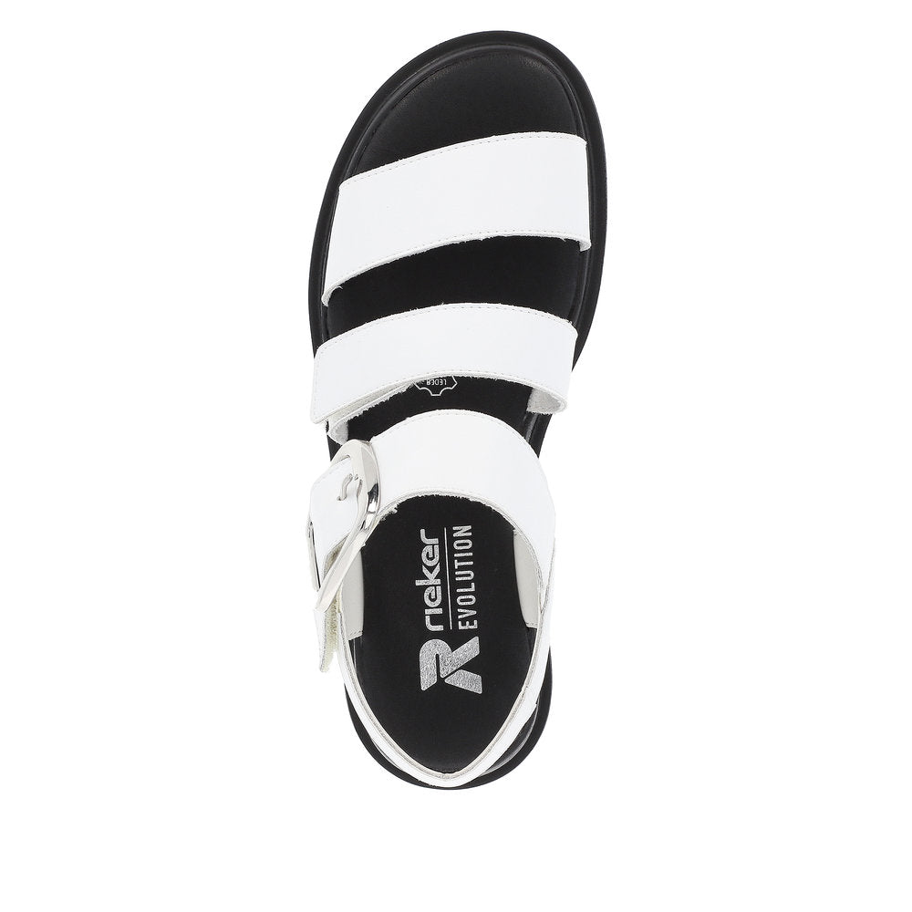 Rieker W1650-80 Ladies White Leather Touch Fastening Sandals-elevate your sole