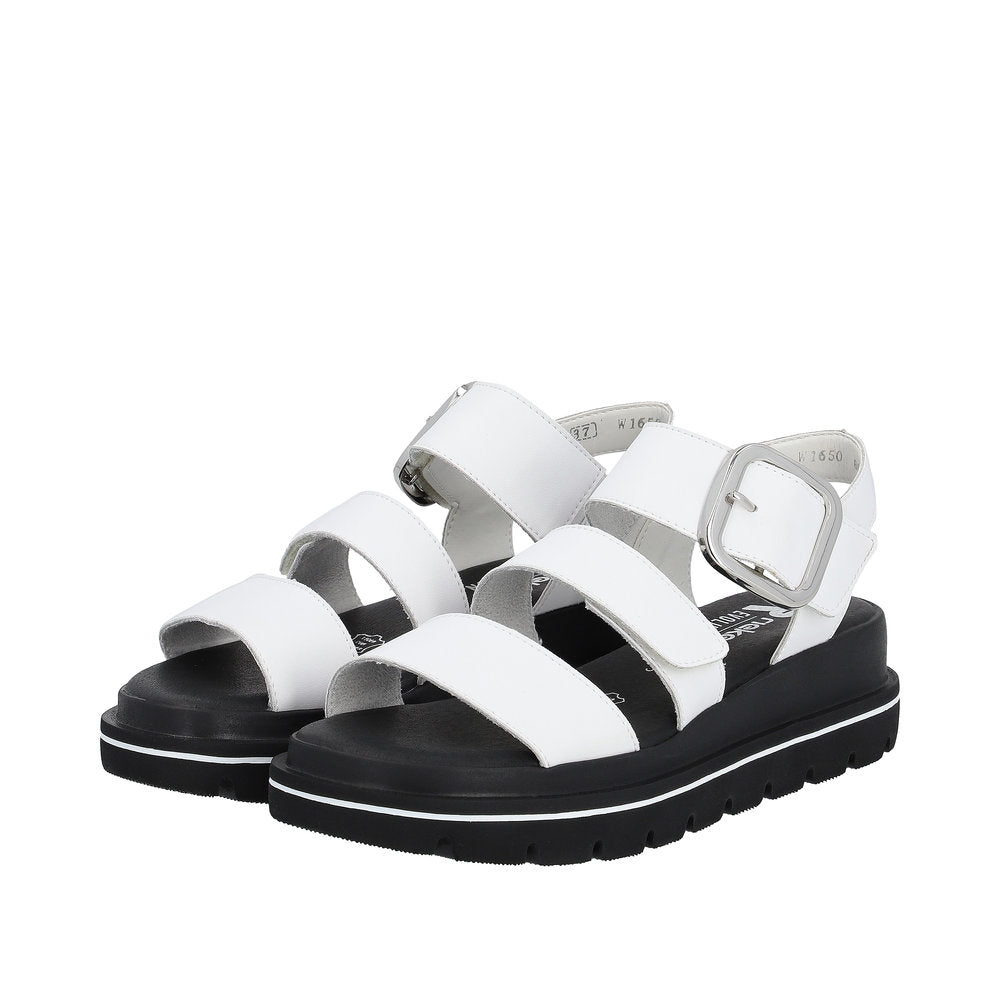 Rieker W1650-80 Ladies White Leather Touch Fastening Sandals-elevate your sole