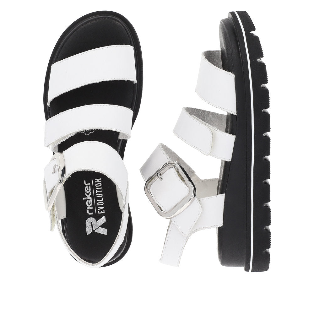 Rieker W1650-80 Ladies White Leather Touch Fastening Sandals-elevate your sole
