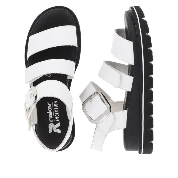 Rieker W1650-80 Ladies White Leather Touch Fastening Sandals-elevate your sole