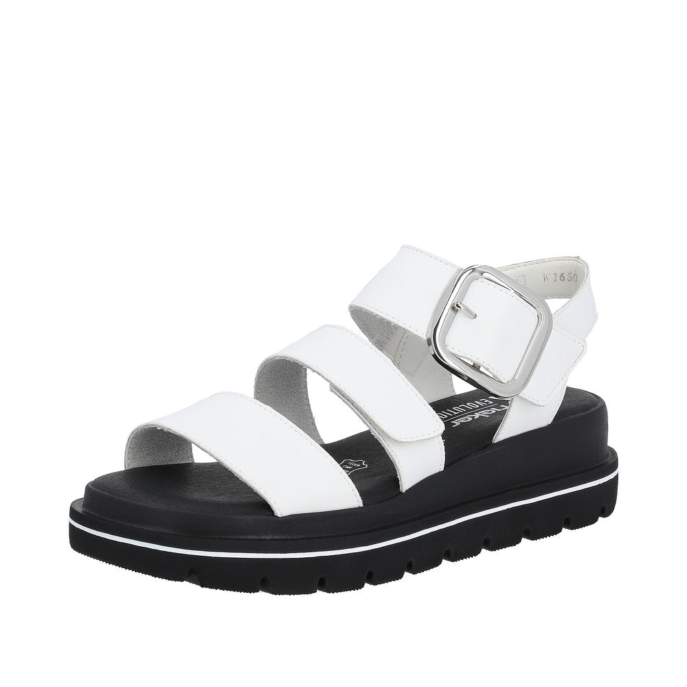 Rieker W1650-80 Ladies White Leather Touch Fastening Sandals-elevate your sole