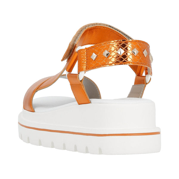 Rieker W1651-38 Ladies Orange Touch Fastening Sandals-elevate your sole