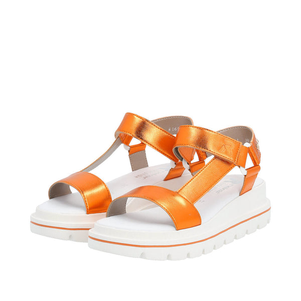 Rieker W1651-38 Ladies Orange Touch Fastening Sandals-elevate your sole