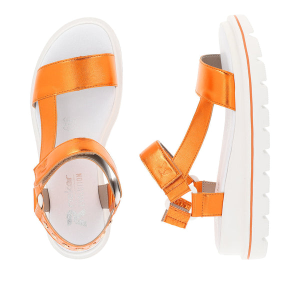 Rieker W1651-38 Ladies Orange Touch Fastening Sandals-elevate your sole