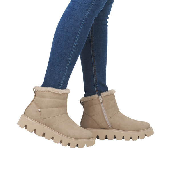 Rieker W2070-20 Ladies Beige Leather Side Zip Ankle Boots-elevate your sole