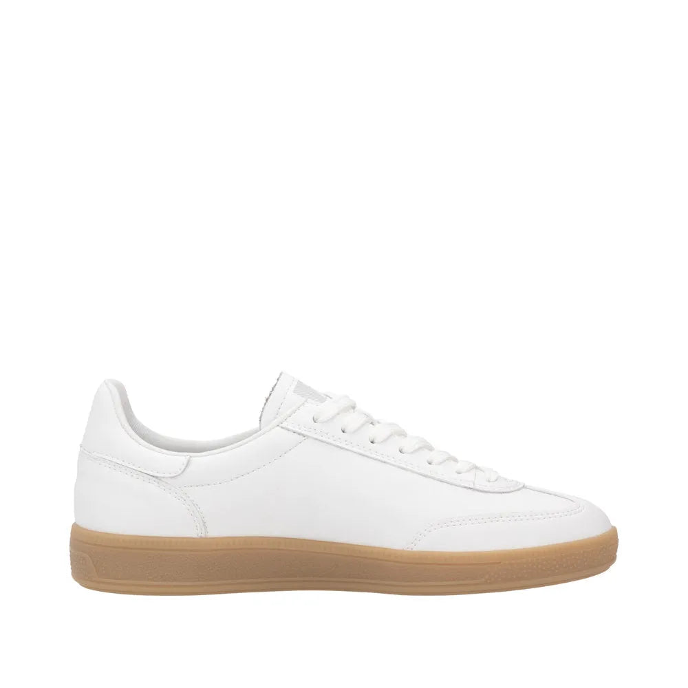 Rieker W2200-80 Women's Wide White Suede Lace-Up Trainers, casual sneakers with gum sole, comfortable fit.