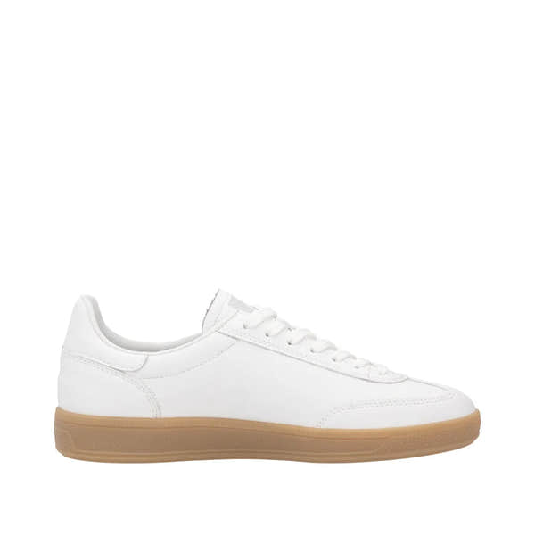 Rieker W2200-80 Women's Wide White Suede Lace-Up Trainers, casual sneakers with gum sole, comfortable fit.
