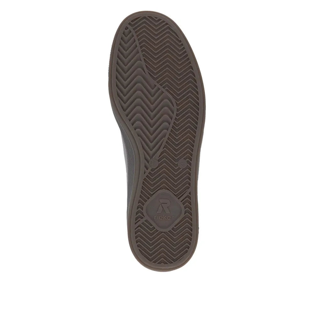 Rieker W2200-91 women's silver/platinum leather lace-up trainers with textured sole and durable rubber outsole.