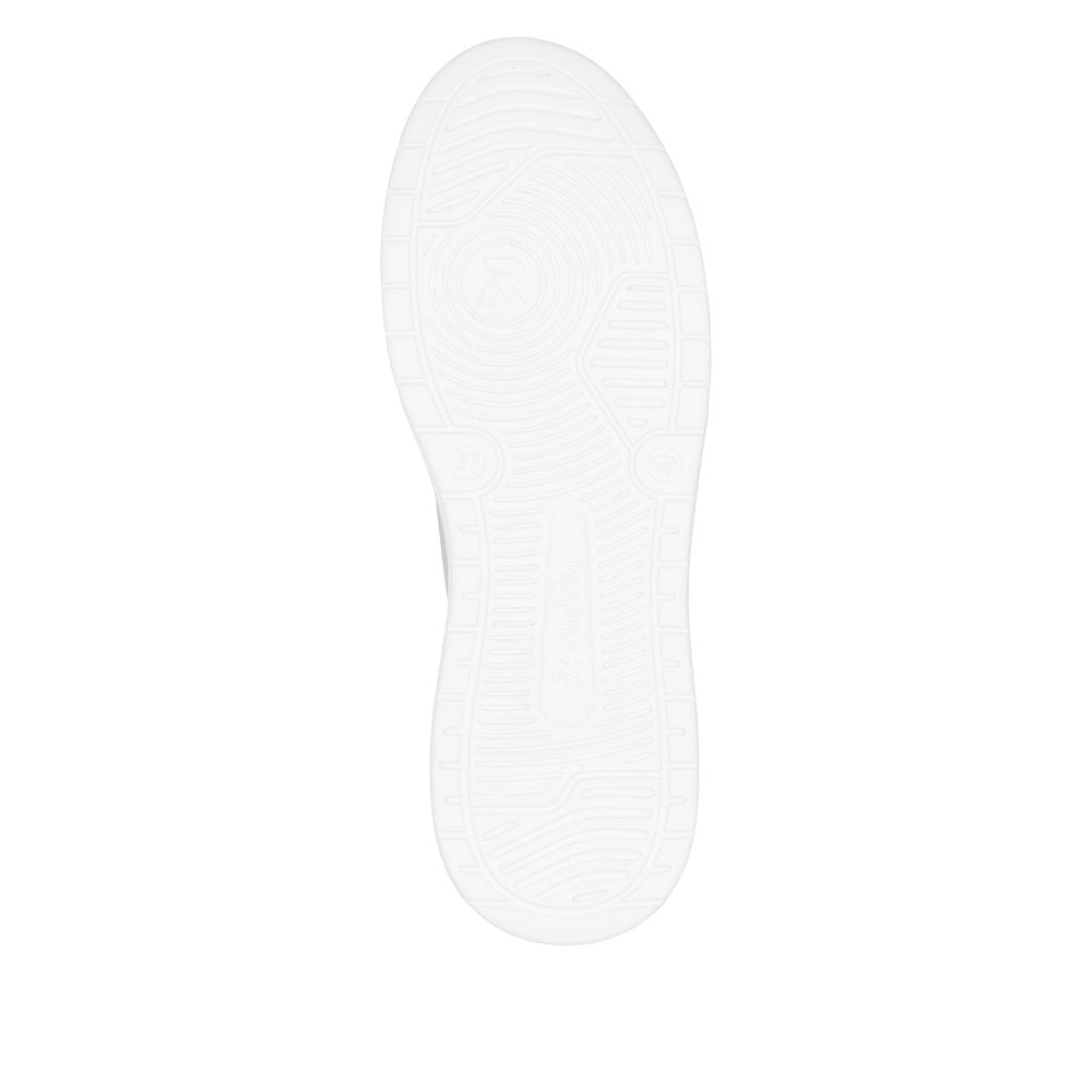 Rieker W2301-90 ladies silver leather lace-up shoes with detailed sole pattern, stylish and comfortable footwear.